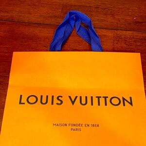 Authentic small/ med Louis Vuitton Tangerine Bag with Navy Handles